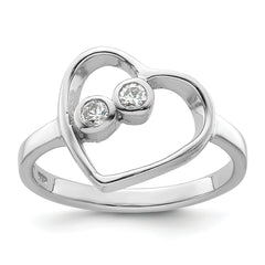 Sterling Silver Rhodium-plated CZ Open Heart Ring