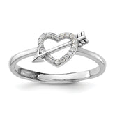 Sterling Silver Rhodium-plated CZ Heart with Arrow Adjustable Ring