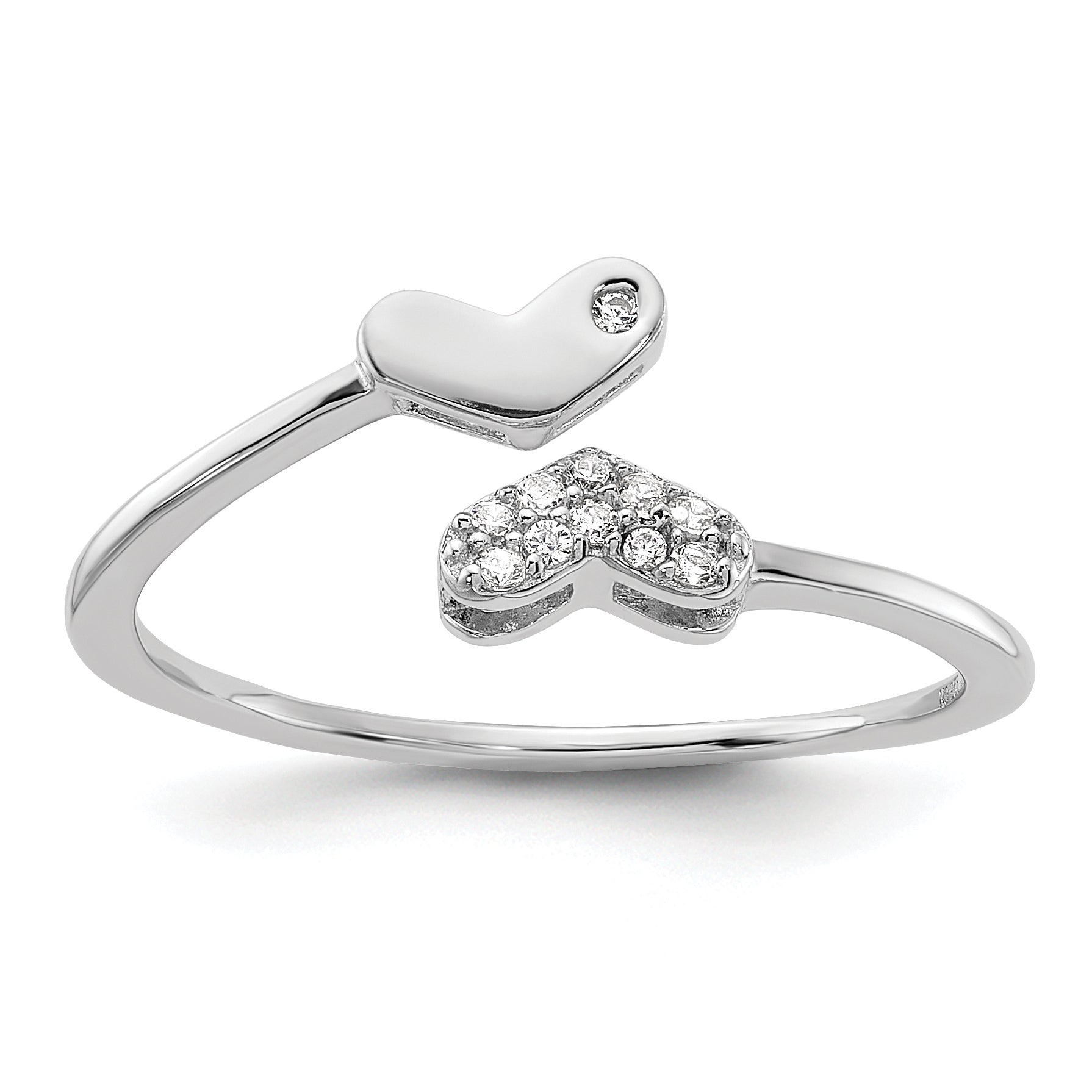 Sterling Silver Rhodium-plated CZ Double Heart Ring