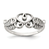Sterling Silver Antiqued Heart with Leaves/Wings Ring