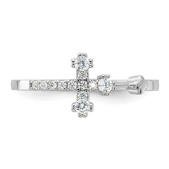 Sterling Silver Flash Platinum-plated CZ Cross Ring
