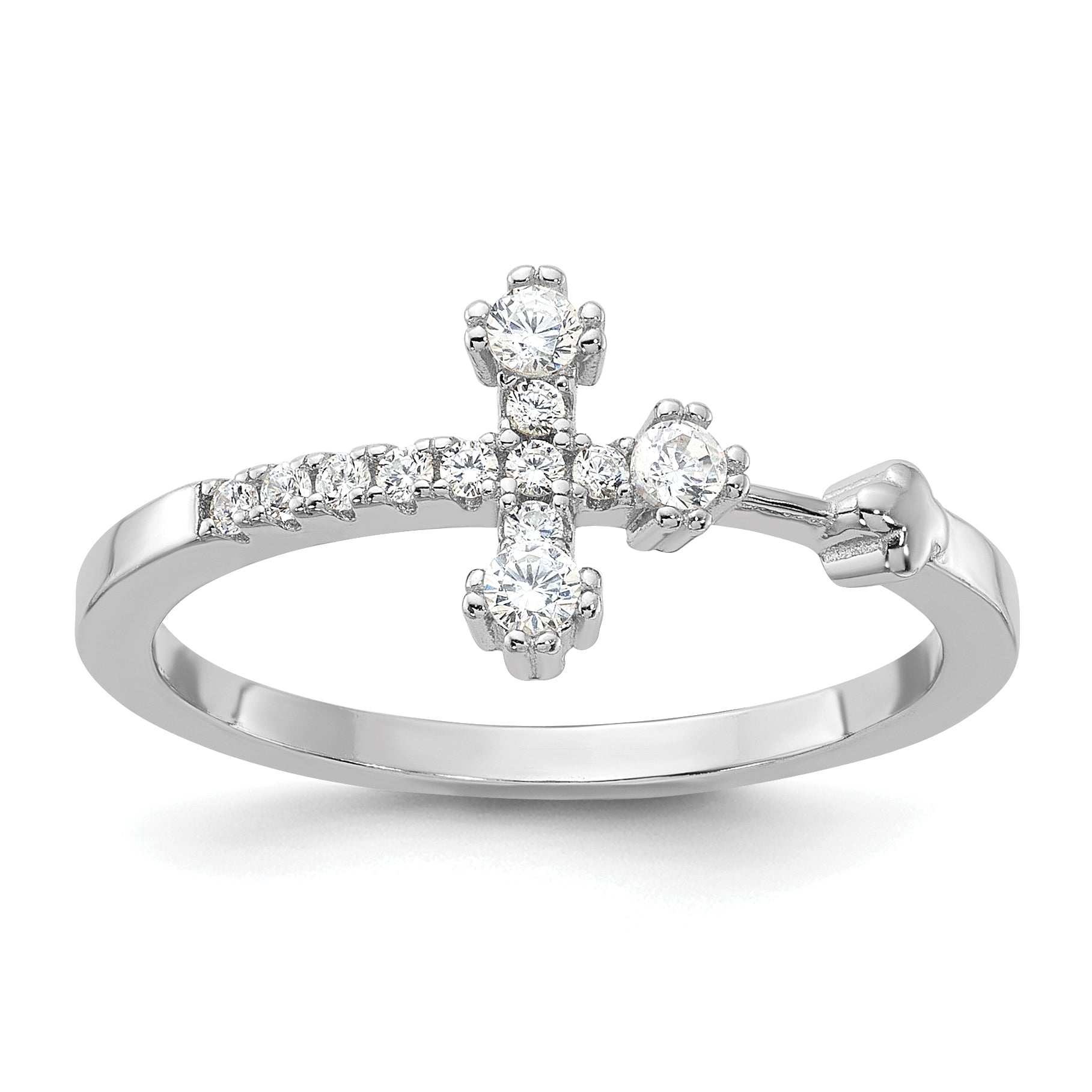 Sterling Silver Flash Platinum-plated CZ Cross Ring