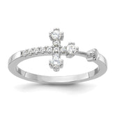 Sterling Silver Flash Platinum-plated CZ Cross Ring