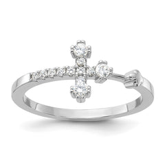 Sterling Silver Flash Platinum-plated CZ Cross Ring