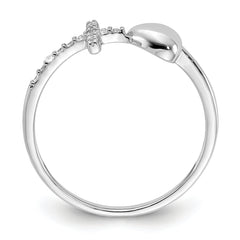 Sterling Silver Rhodium-plated Heart and CZ Cross Ring