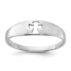 Sterling Silver Rhodium-plated Polished Cut-out Cross Ring