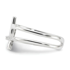 Sterling Silver E-coated CZ Cross Open Back Ring
