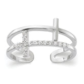 Sterling Silver E-coated CZ Cross Open Back Ring