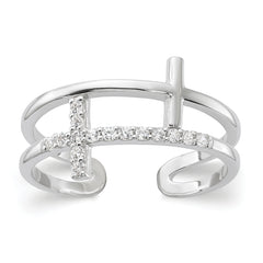 Sterling Silver E-coated CZ Cross Open Back Ring