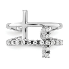 True Fire Sterling Silver Rhodium-plated Double Cross CZ Open Back Ring