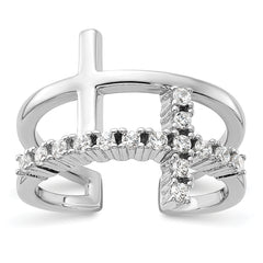 True Fire Sterling Silver Rhodium-plated Double Cross CZ Open Back Ring