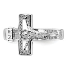 Sterling Silver Rhodium-plated INRI Crucifix Ring