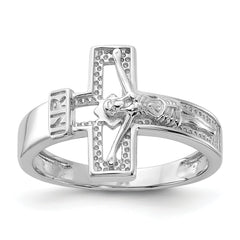 Sterling Silver Rhodium-plated INRI Crucifix Ring