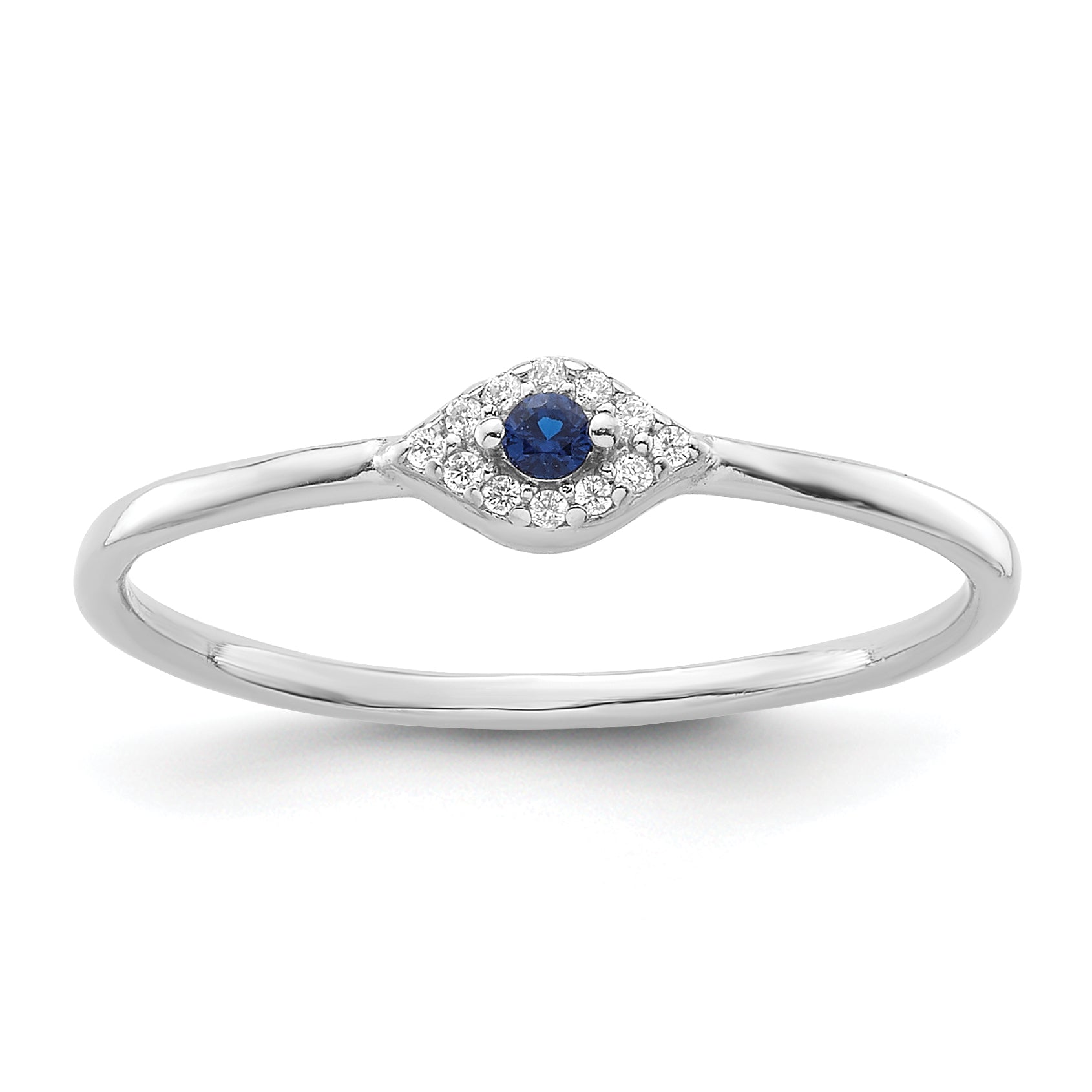 Sterling Silver Rhodium-plated Blue and Clear CZ Evil Eye Ring