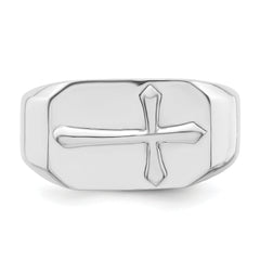Sterling Silver Rhodium-plated Polished Cross Ring