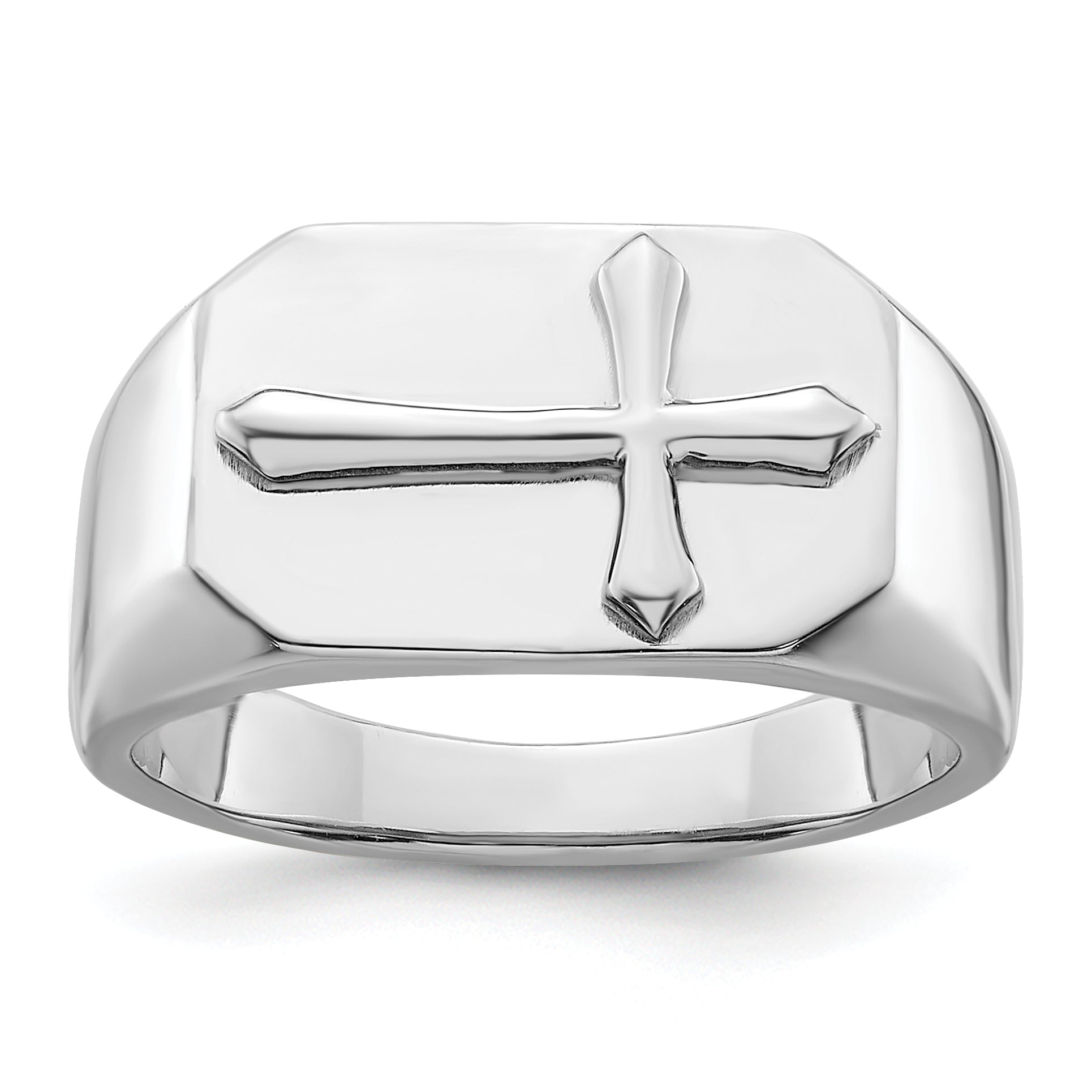 Sterling Silver Rhodium-plated Polished Cross Ring