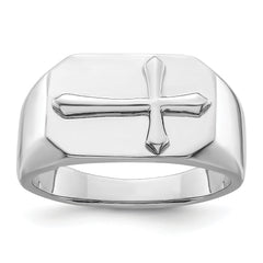 Sterling Silver Rhodium-plated Polished Cross Ring