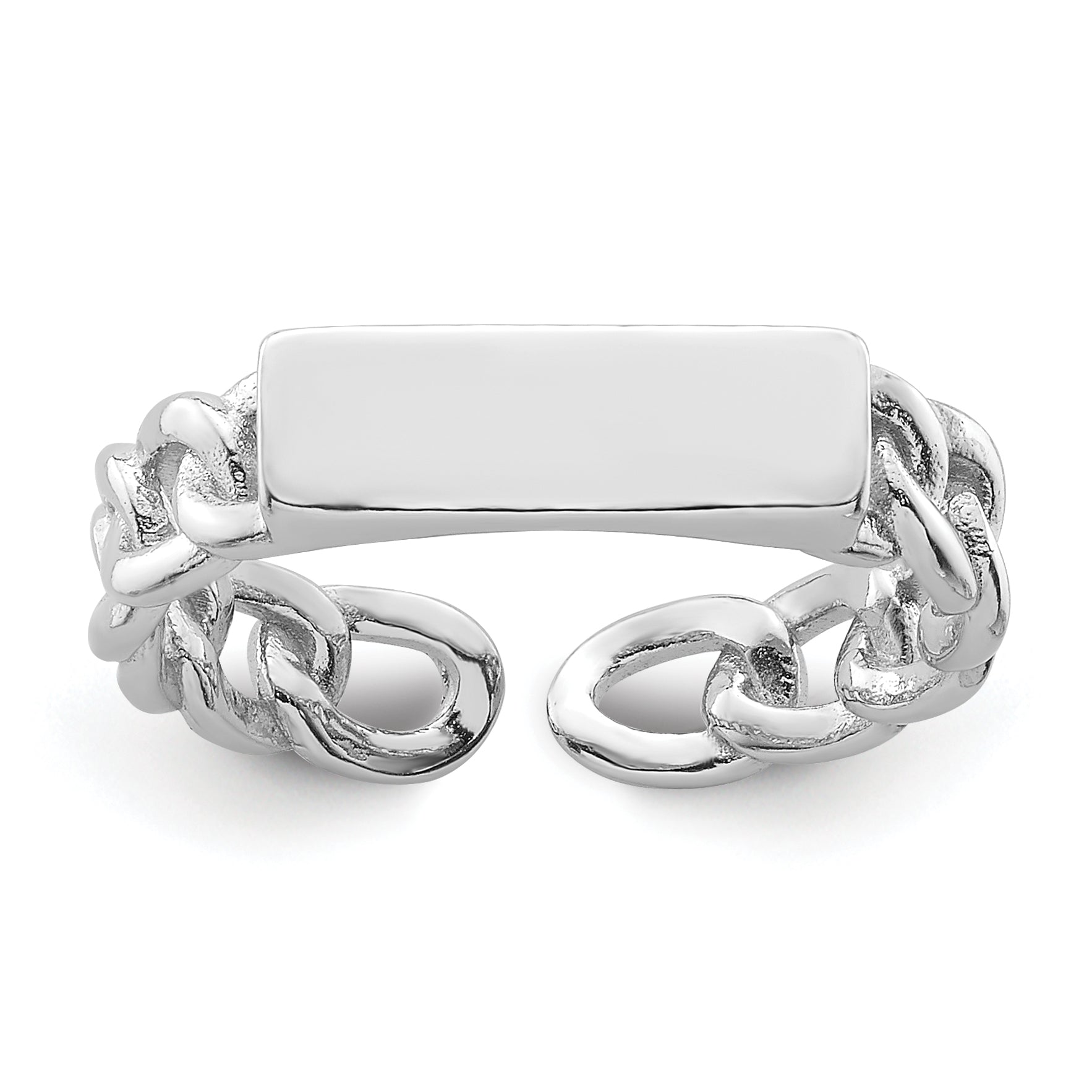 Sterling Silver Rhodium-plated Bar and Chain Link Adjustable Ring