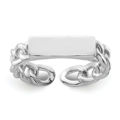 Sterling Silver Rhodium-plated Bar and Chain Link Adjustable Ring