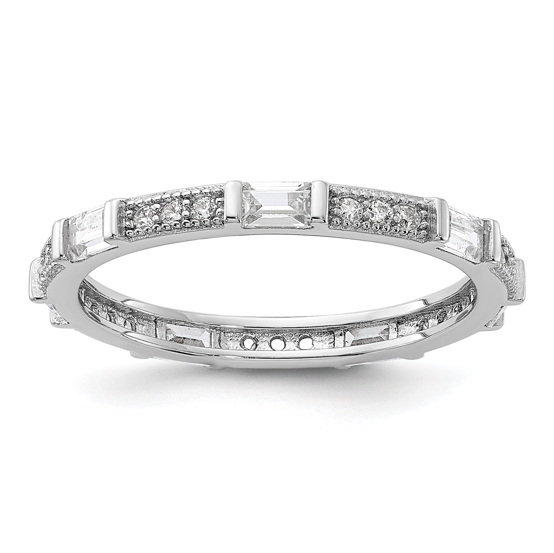 Sterling Silver Rhodium-plated Micro Pave and Baguette CZ Eternity Band