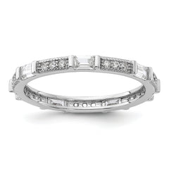 Sterling Silver Rhodium-plated Micro Pave and Baguette CZ Eternity Band