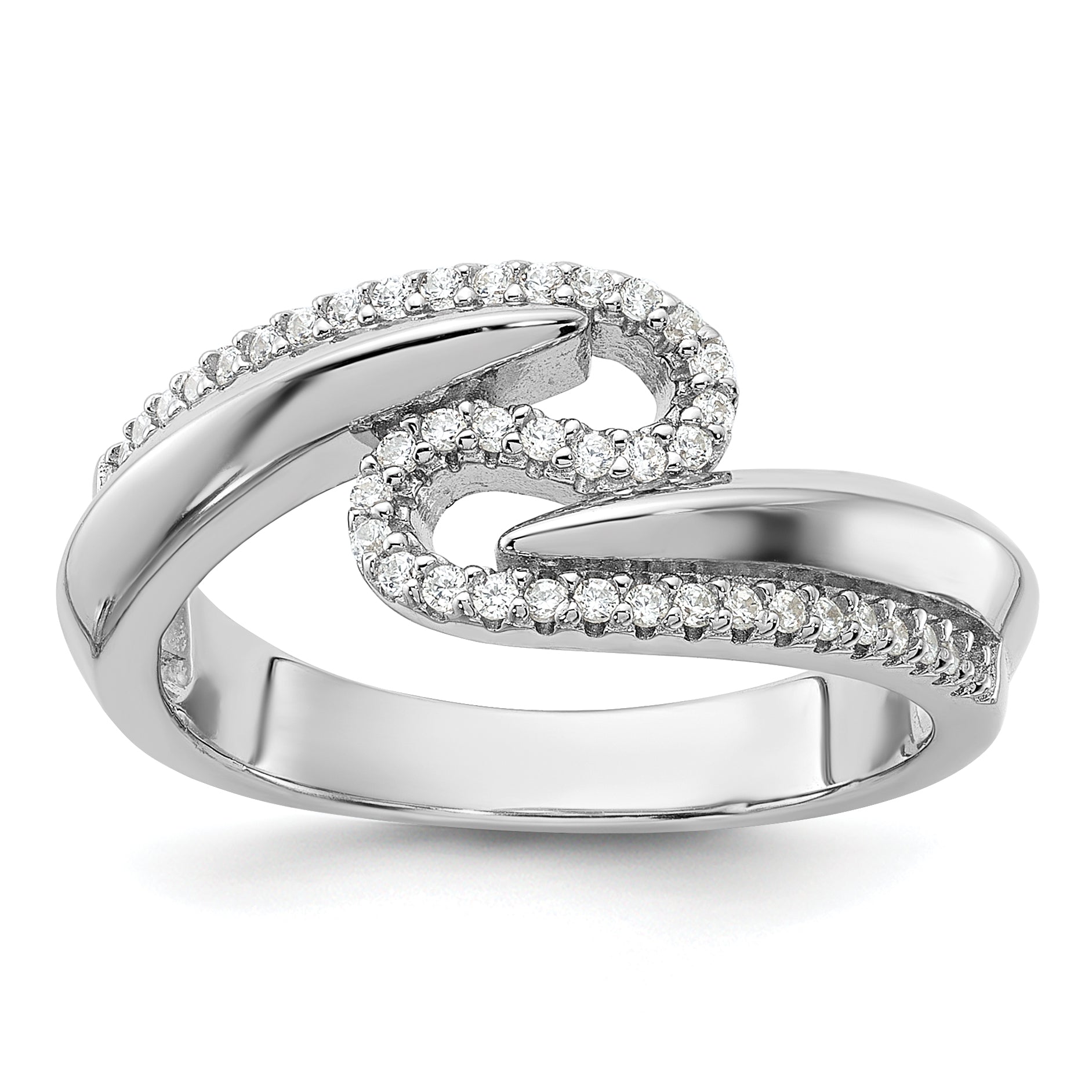 Pure Fire Sterling Silver Rhodium-plated Fancy CZ Ring