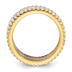 Sterling Silver Rhodium-plated Gold and Rose-tone CZ 3 Eternity Band Set