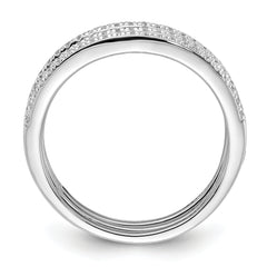 Sterling Silver Rhodium-plated CZ Curved 3 Band Set
