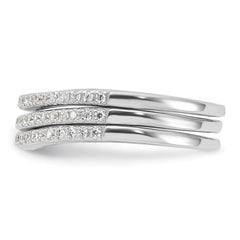 Sterling Silver Rhodium-plated CZ Curved 3 Band Set