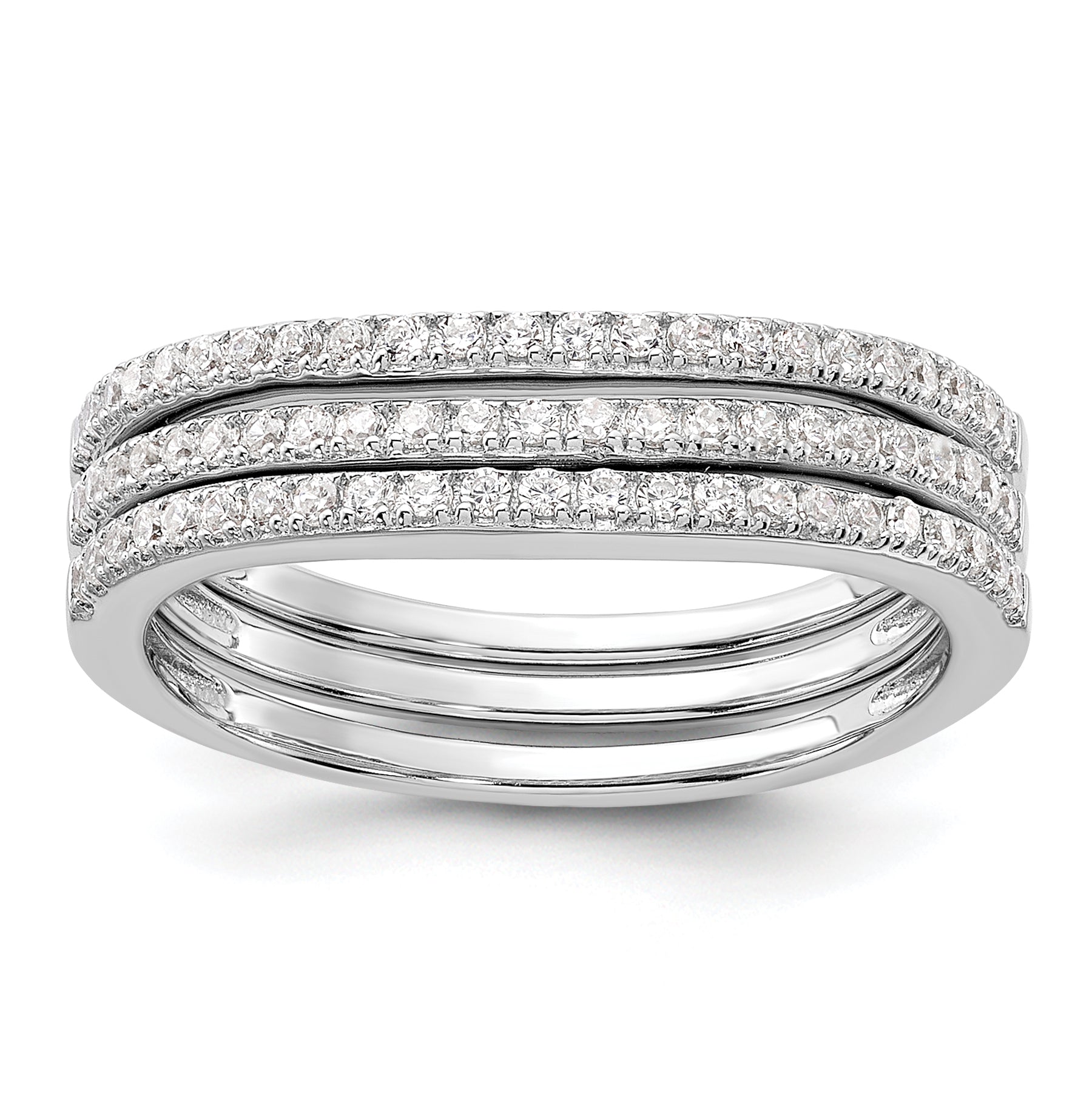 Sterling Silver Rhodium-plated CZ Curved 3 Band Set