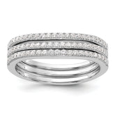Sterling Silver Rhodium-plated CZ Curved 3 Band Set