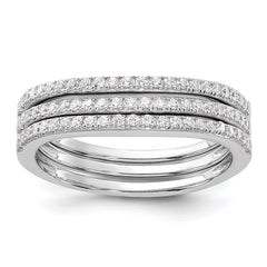Sterling Silver Rhodium-plated CZ Curved 3 Band Set