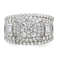 Sterling Silver Rhodium-plated CZ Engagement Ring w/2 Bands 3 Ring Set