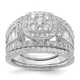 Sterling Silver Rhodium-plated CZ Engagement Ring w/2 Bands 3 Ring Set