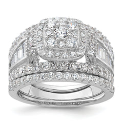 Sterling Silver Rhodium-plated CZ Engagement Ring w/2 Bands 3 Ring Set