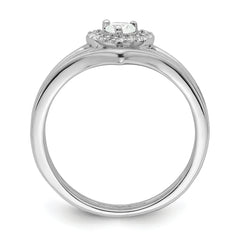 Sterling Silver Rhodium-plated CZ Heart and Bands Three Ring Set