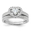 Sterling Silver Rhodium-Plated Cubic Zirconi Heart and Band 2 Ring Set