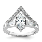 Pure Fire Sterling Silver Rhod-plated Fancy Marquise CZ Ring