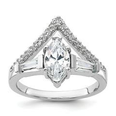 Pure Fire Sterling Silver Rhod-plated Fancy Marquise CZ Ring