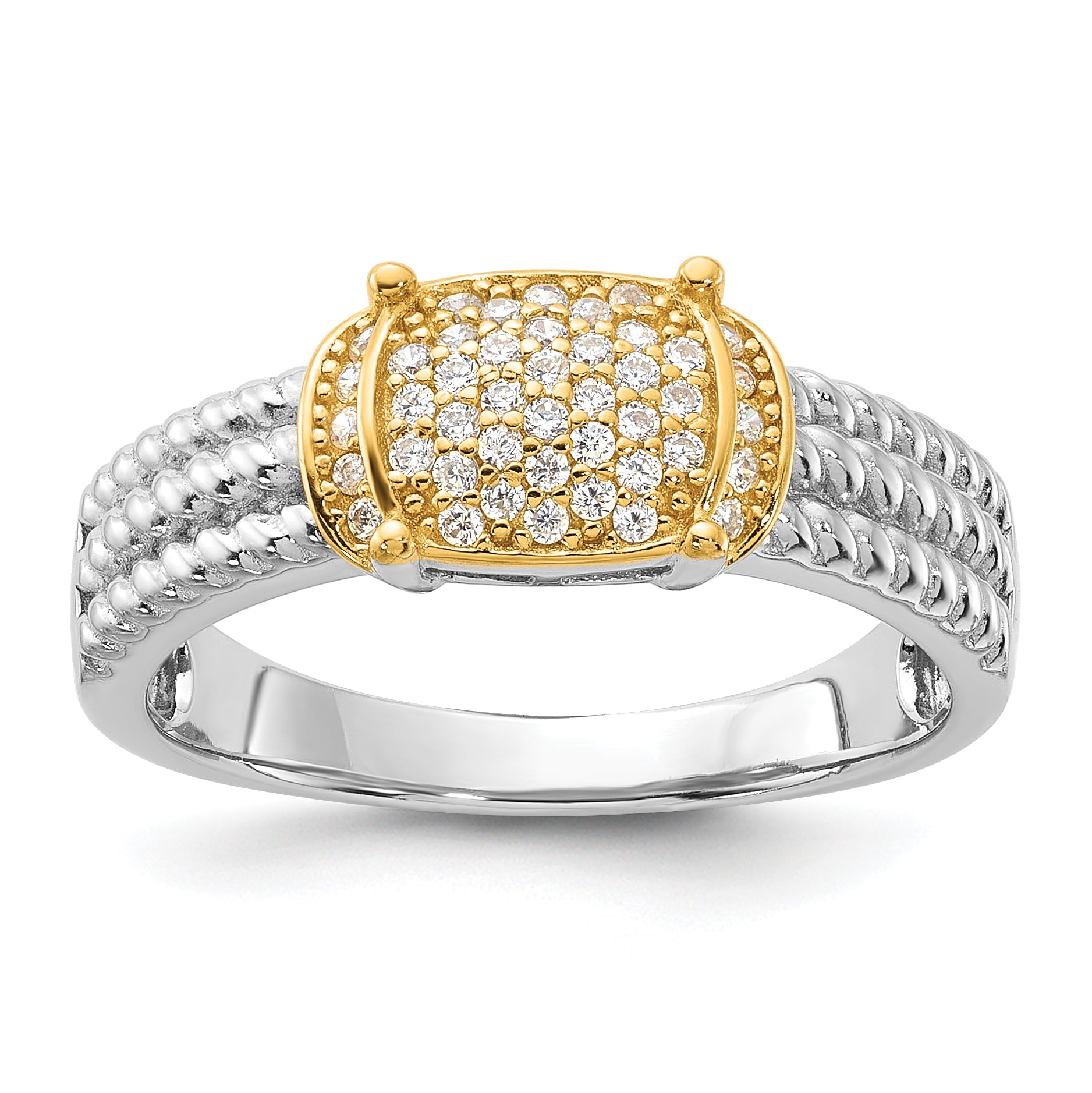 Sterling Silver Rhodium/Gold-tone Pav‚ CZ Ring