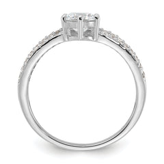 Sterling Silver Rhodium-plated Polished CZ Double Band Ring