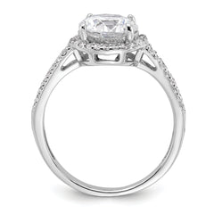 Sterling Silver Rhodium-plated CZ Halo Ring