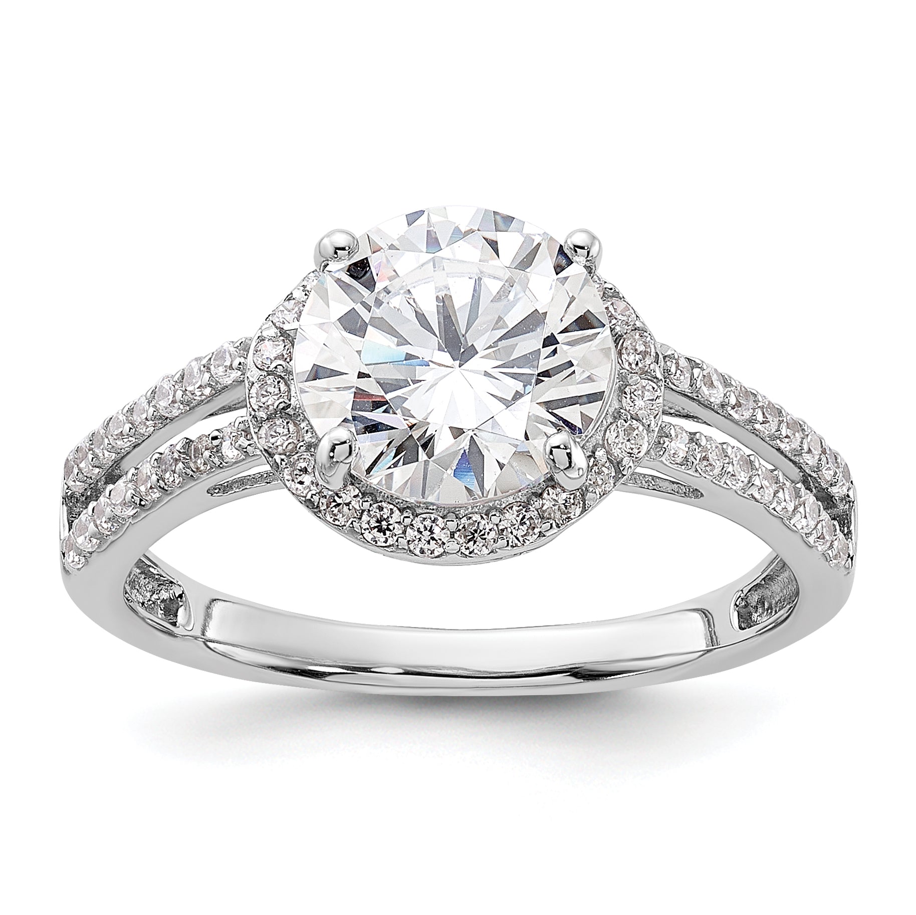 Sterling Silver Rhodium-plated CZ Halo Ring