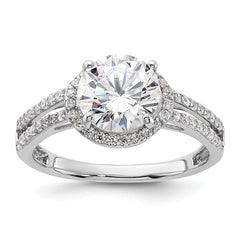 Sterling Silver Rhodium-plated CZ Halo Ring