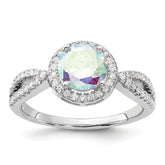 Sterling Silver Rhodium-plated Iridescent CZ Halo Ring