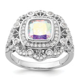 Sterling Silver Rhodium-plated Clear and Iridescent CZ Ring