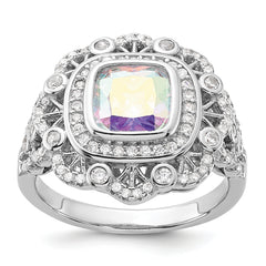 Sterling Silver Rhodium-plated Clear and Iridescent CZ Ring