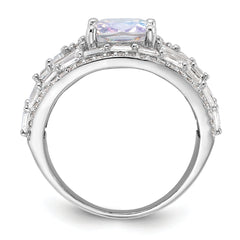 Sterling Silver Rhodium-plated Clear and Iridescent CZ Ring