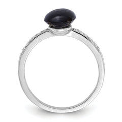 Sterling Silver Rhodium-plated Onyx and .2WT White Topaz Ring