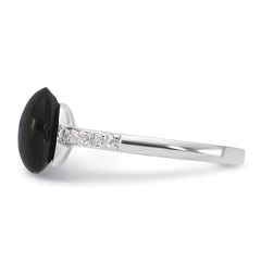 Sterling Silver Rhodium-plated Onyx and .2WT White Topaz Ring